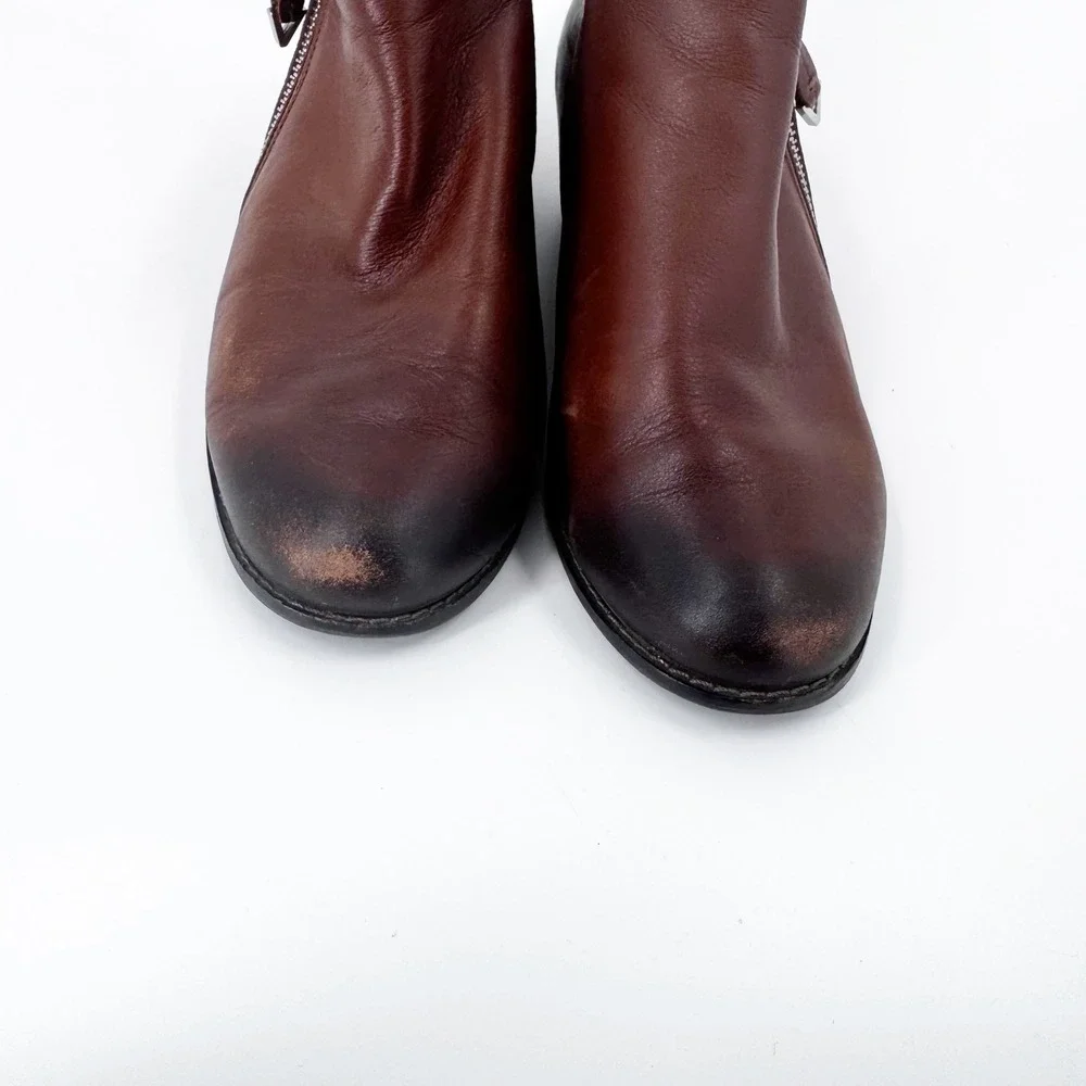 Vionic JOLENE Brown Leather Side Zip Ankle Boots Block‎ Heel Comfort Size 8.5